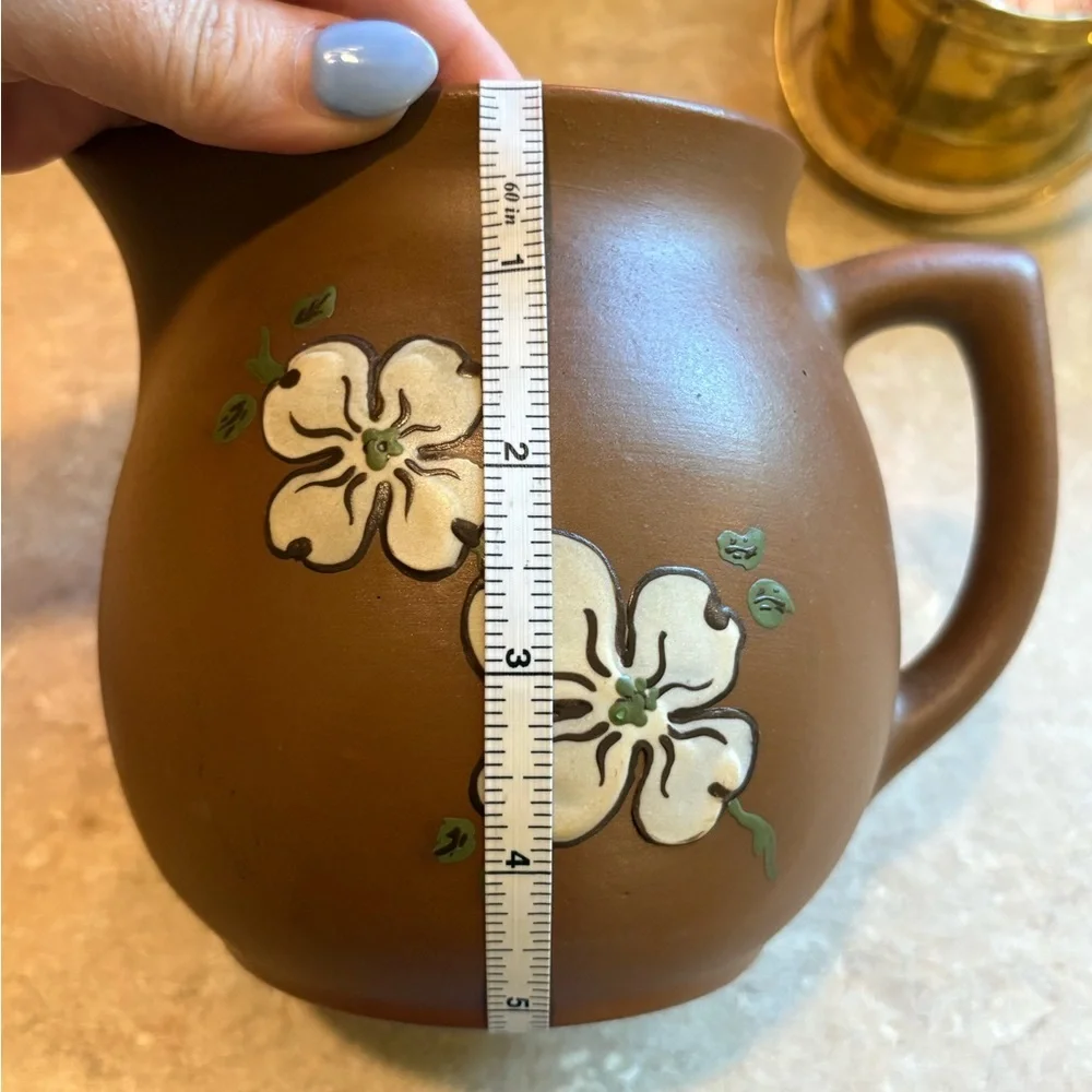 Pigeon Forge Pottery, Tenn. Handmade Brown Studio Pottery Pitcher w/ Flowers